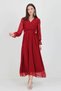 Women's Burgundy New Season Lined Double Breasted Collar Long Chiffon Dress Nb003 - 4
