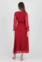 Women's Burgundy New Season Lined Double Breasted Collar Long Chiffon Dress Nb003 - 5