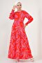 2145 Patterned Hijab Dress - Red