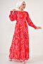 2145 Patterned Hijab Dress - Red - 2