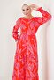 2145 Patterned Hijab Dress - Red - 3