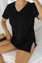 Women's V-Neck Short Sleeve Slit Casual Tshirt Blz1083 - 4