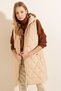 5140 Hooded Long Puffer Vest - Beige - 5