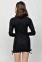 Black Gathered Dress - 3