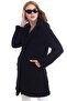 Women's Black Pocket Lined Plush Boucle Coat - 5