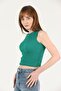 Women's Green Halter Neck Ribbed Crop Blouse - 3