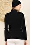 Women's Black Turtleneck Corded Hair Knitted Patterned Knitwear Sweater - 5