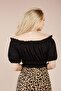 Women's Black Floral Patterned Knitted Blouse with Gathered Front and Frilly Collar - 5