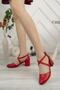 Women's Red Cross Model Heeled Classic Shoes - 3