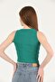 Women's Green Halter Neck Ribbed Crop Blouse - 4