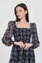 Black Women's Black Elastic Square Collar Patterned Chiffon Dress Nb100361 - 4