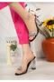 Women's Summer Black Patent Leather Transparent Single Band Rhinestone Platform Transparent Thick Heeled Evening Dress Shoes - 3