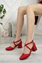 Women's Red Cross Model Heeled Classic Shoes - 2