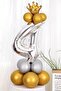 Number Balloon Welcome Set 4 Year Old Bright Gold Silver Colors 4 Number Balloon with Gold Crown