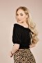 Women's Black Floral Patterned Knitted Blouse with Gathered Front and Frilly Collar - 4