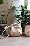 Women's Cream Knitted Handle Soft Leather Shoulder Bag