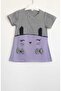 Lilac Kitten Patterned Bow Short Sleeve Girl's Summer Dress - 2