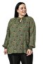 Plus Size Ruffled Drop Collar Sleeve Mouth Gipped Small Floral Green Blouse - 2