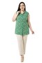 Plus Size Small Floral Sleeveless Green Shirt with Slits on the Sides - 2