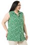 Plus Size Small Floral Sleeveless Green Shirt with Slits on the Sides - 4