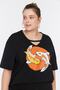 Siyah Oversize Fit Balık Baskılı %100 Pamuk Örme Büyük Beden T-Shirt TBBSS22TS2121 - 3
