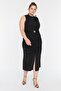 Siyah Bodycone/Vücuda Oturan Kemerli Drape ve Yırtmaçlı Örme Elbise TBBSS22AH00008 - 4