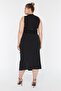 Siyah Bodycone/Vücuda Oturan Kemerli Drape ve Yırtmaçlı Örme Elbise TBBSS22AH00008 - 6