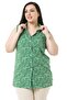 Plus Size Small Floral Sleeveless Green Shirt with Slits on the Sides