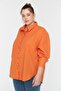 Turuncu Loose Fit Pamuklu Uzun Kol Büyük Beden Dokuma Gömlek TBBSS22GO0323 - 3
