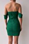 Chest Filled Lined Tulle Fabric Draped Strapless Green Dress 123 - 2