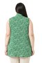Plus Size Small Floral Sleeveless Green Shirt with Slits on the Sides - 3