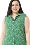Plus Size Small Floral Sleeveless Green Shirt with Slits on the Sides - 5