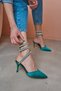 Lassi Women's Green Satin Ruffle Detail Heeled Evening Dress Shoes - 2