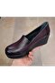 Women's Genuine Leather Orthopedic Padding Sole Claret Red Shoes with Elastic Sides - 4