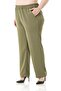 Linen Aerobin Khaki Trousers - Plus Size, Elastic Waist, Pocket and Slit Leg - 4
