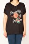 Women's Large Size Black Print Detailed Low Sleeve Blouse 65n22675 - 4