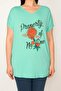Women's Large Size Green Print Detailed Low Sleeve Blouse 65n22675 - 5