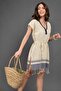 Blue Bordered 100% Cotton V-Neck Pareo/Beach Dress - 6
