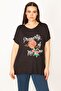 Women's Large Size Black Print Detailed Low Sleeve Blouse 65n22675 - 5