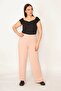 Women's Large Size Powder Waist Elastic Self-Striped Trousers 65n32351