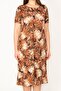 Women's Large Size Tan Flower Patterned Short Sleeve Viscose Dress 65n32495 - 3