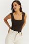 Woman's Brown Square Neck Knit Blouse YV80 - 2