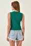 Women's Vivid Green Crew Neck Cotton Knitted Blouse GT00020 - 4