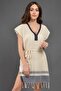Blue Bordered 100% Cotton V-Neck Pareo/Beach Dress - 4