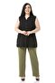 Linen Aerobin Khaki Trousers - Plus Size, Elastic Waist, Pocket and Slit Leg - 2