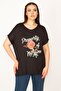 Women's Large Size Black Print Detailed Low Sleeve Blouse 65n22675