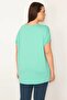 Women's Large Size Green Print Detailed Low Sleeve Blouse 65n22675 - 4