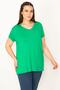 Women's Large Size Green V-Neck Short Sleeve Blouse 65n32381