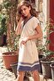Blue Bordered 100% Cotton V-Neck Pareo/Beach Dress - 2