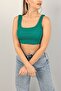 Women's Green Ribbed Sleeveless Crop